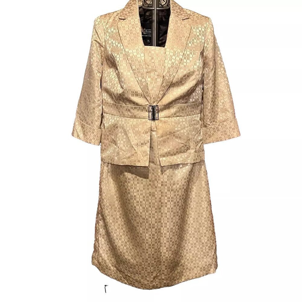 NICOLETTE. New with Tag. Size 22W. Gold Skirt Suit. Lined. Rhinestone. DD